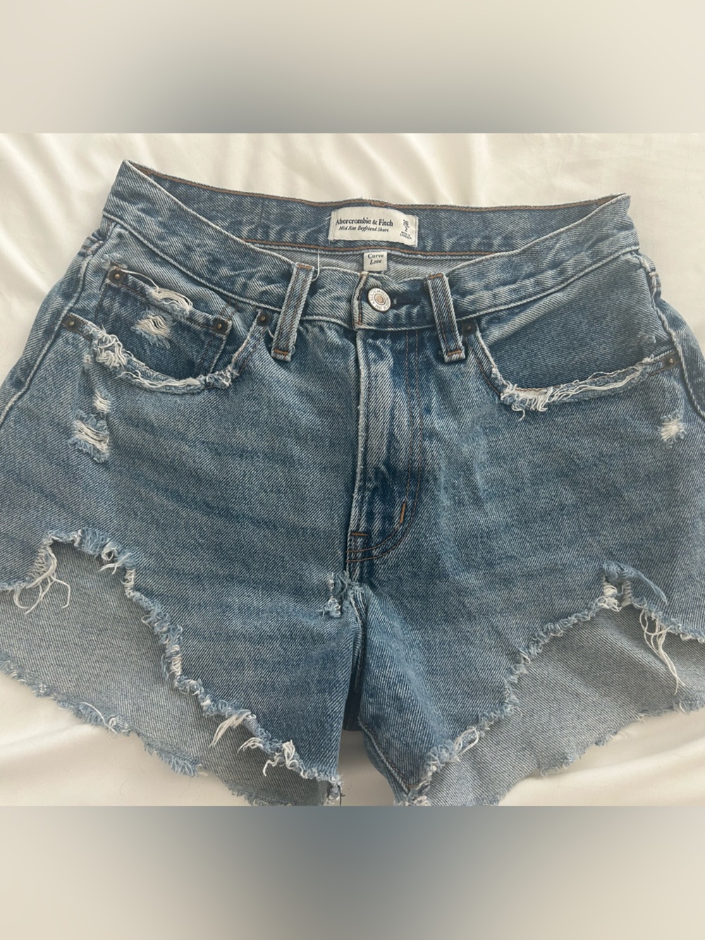 Abercrombie & Fitch Distressed Denim Shorts- Blue